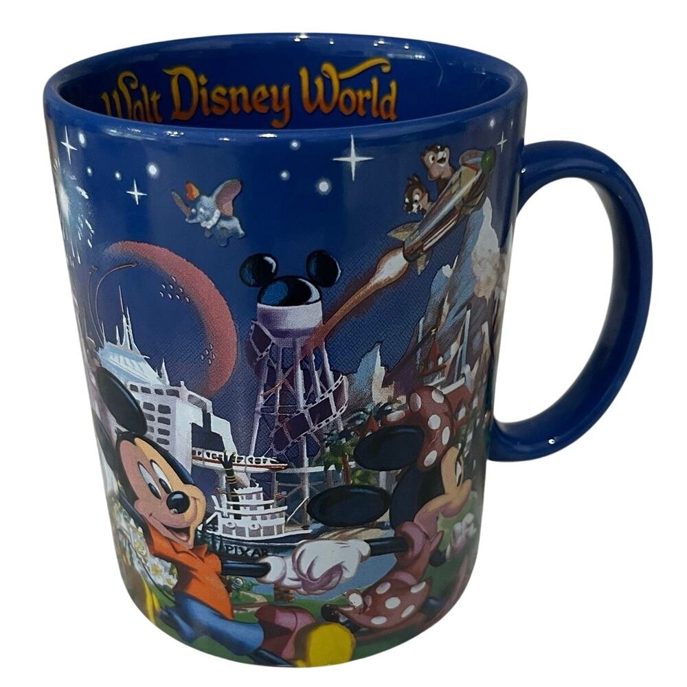 Walt Disney World Jumbo Mug Blue Mickey Minnie Park Icons Storybook 22oz